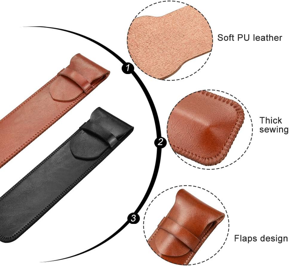 CODIRATO 2 PCS Leather Pen Holder Handmade Protective Pen Case Portable Pen Protective Sleeve for Pens Optical Pencil (Brown and Black) - Image 4