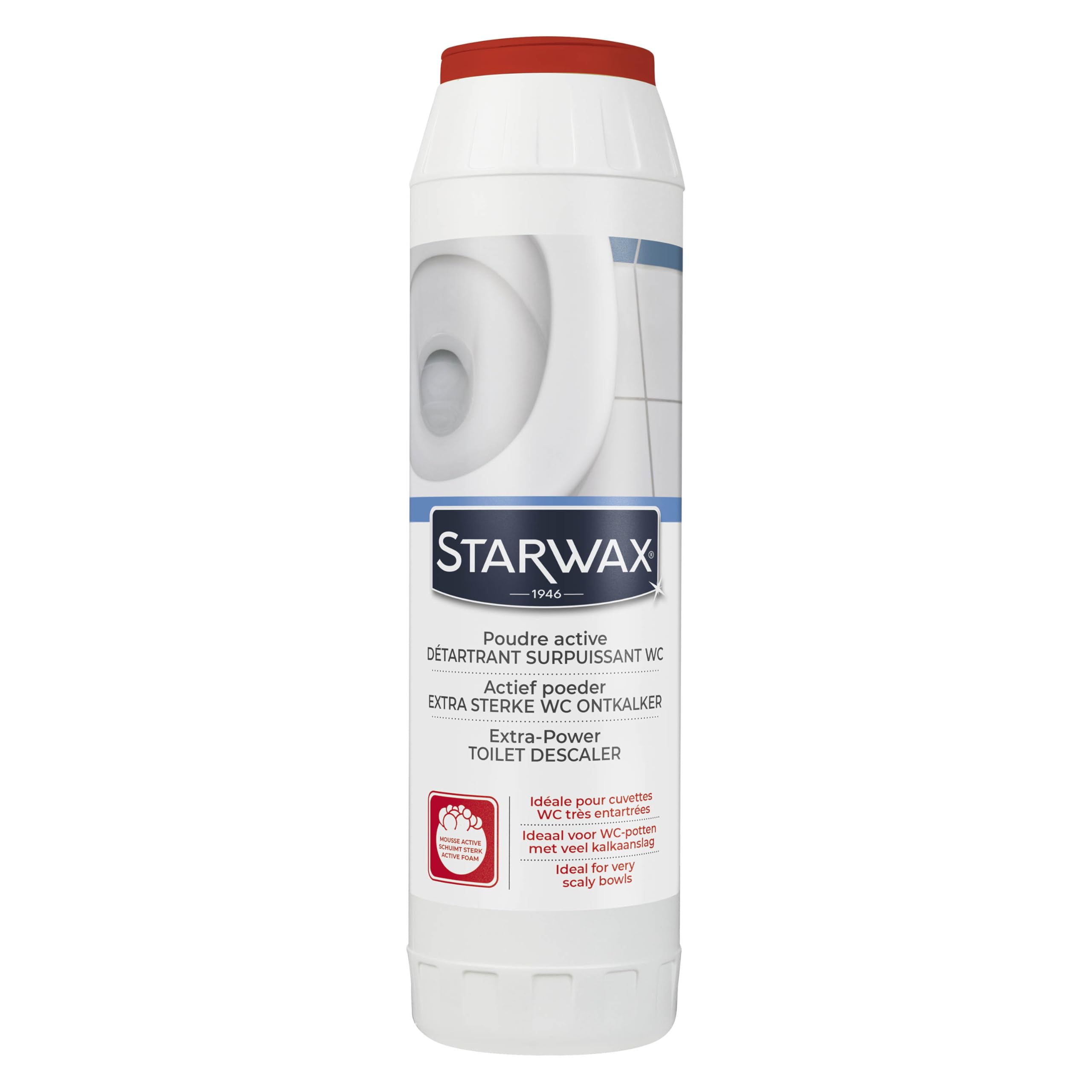 STARWAX - WC-Entkalker Reiniger Aktivpulver - Speziell für hartnäckige Rückstände - Erneuert Wandung und Boden der Toilettenschüssel - Wirksam auch unter Wasser - Geeignet für Klärgruben - 1 kg