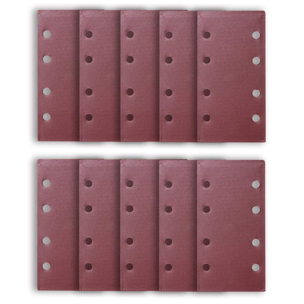 ExcInter 10PCS 93x185mm Sandpaper Sanding Paper 8 Holes Loop Sand Sheet Punched 180 Grits Fit Rectangular Orbital Sander