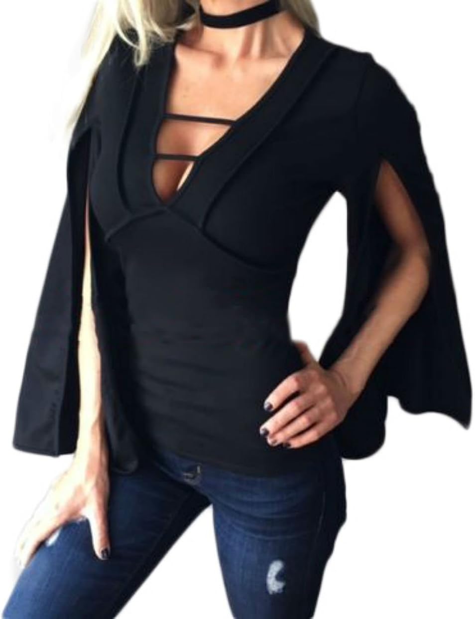 v neck bell sleeve