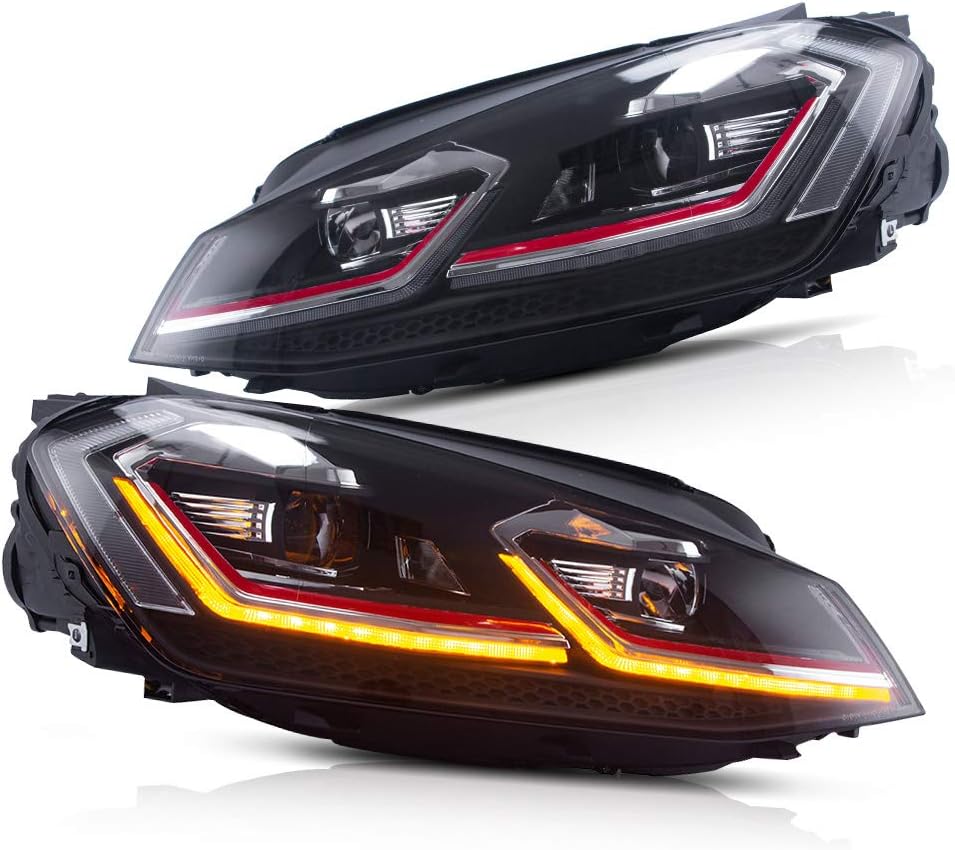 VLAND Headlights Red Stripe for GOLF 7 VII MK7 2012 2013 2014 2015 2016