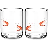 Funnymoom 2 PCS Icon Juice Glasses - 14oz Old Fashioned Icon Stemless Wine Drinking Juice Cocktail Coffee Glasses Cups for Women Home Summer Party Supplies Gift(Shrimp Style)
