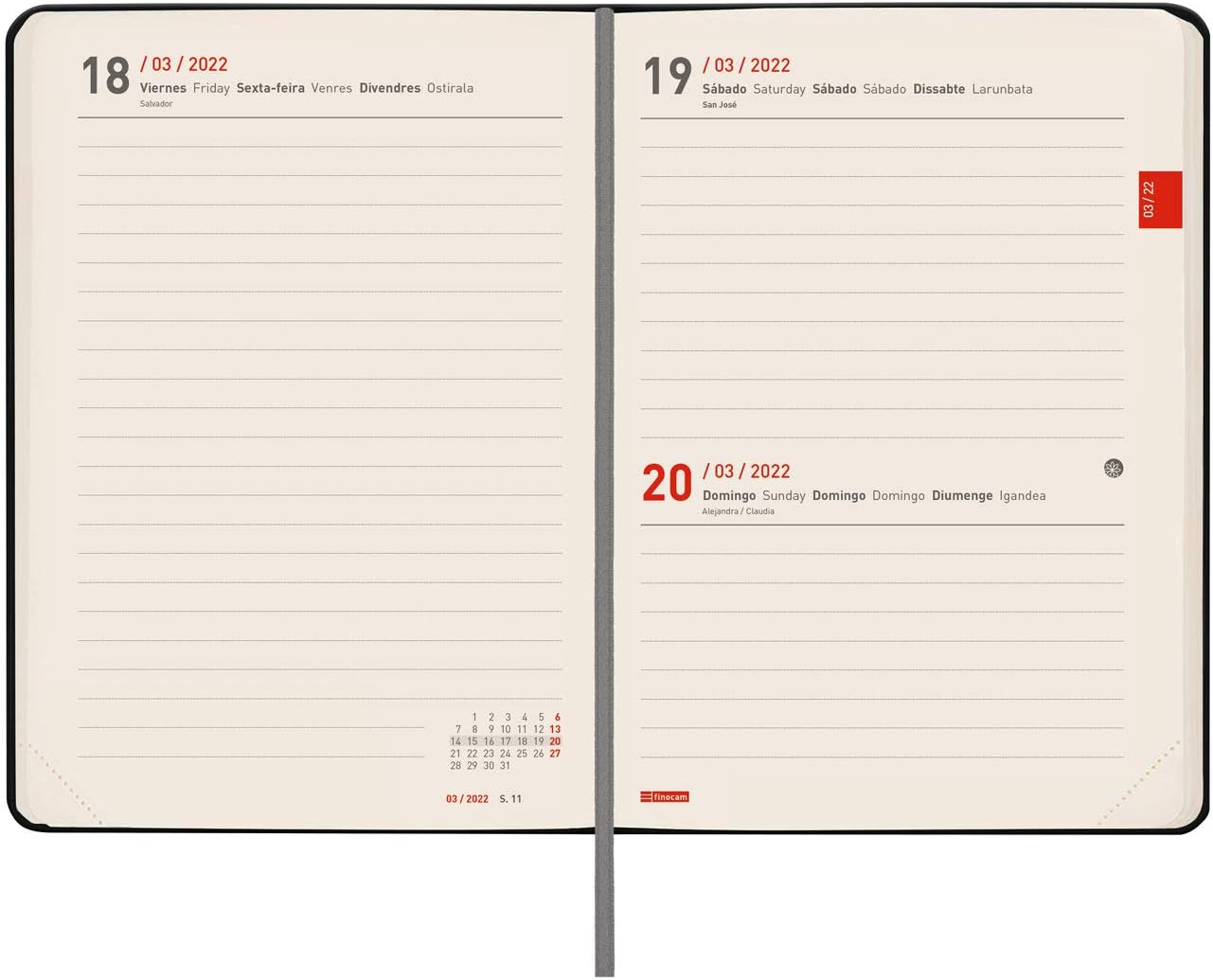 Finocam - Natural Croma Diary 2021 2022 M4-118 x 168 1 Day per Page Black Spanish, Chrom schwarz - Image 5