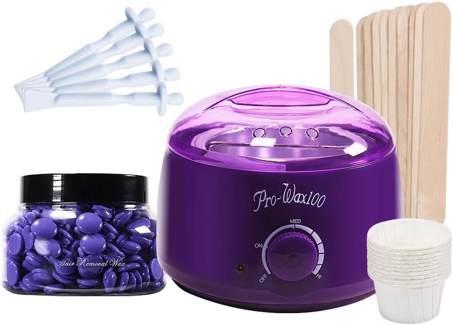 InKach Wax Warmer Set for Hair Removal Waxing Kit with 150g Wax Beans, 15 Applicators Sticks & 10 Bowls Pot Heater Depilatory Tool Plug in Electric Wax Machine (Purple # 1)