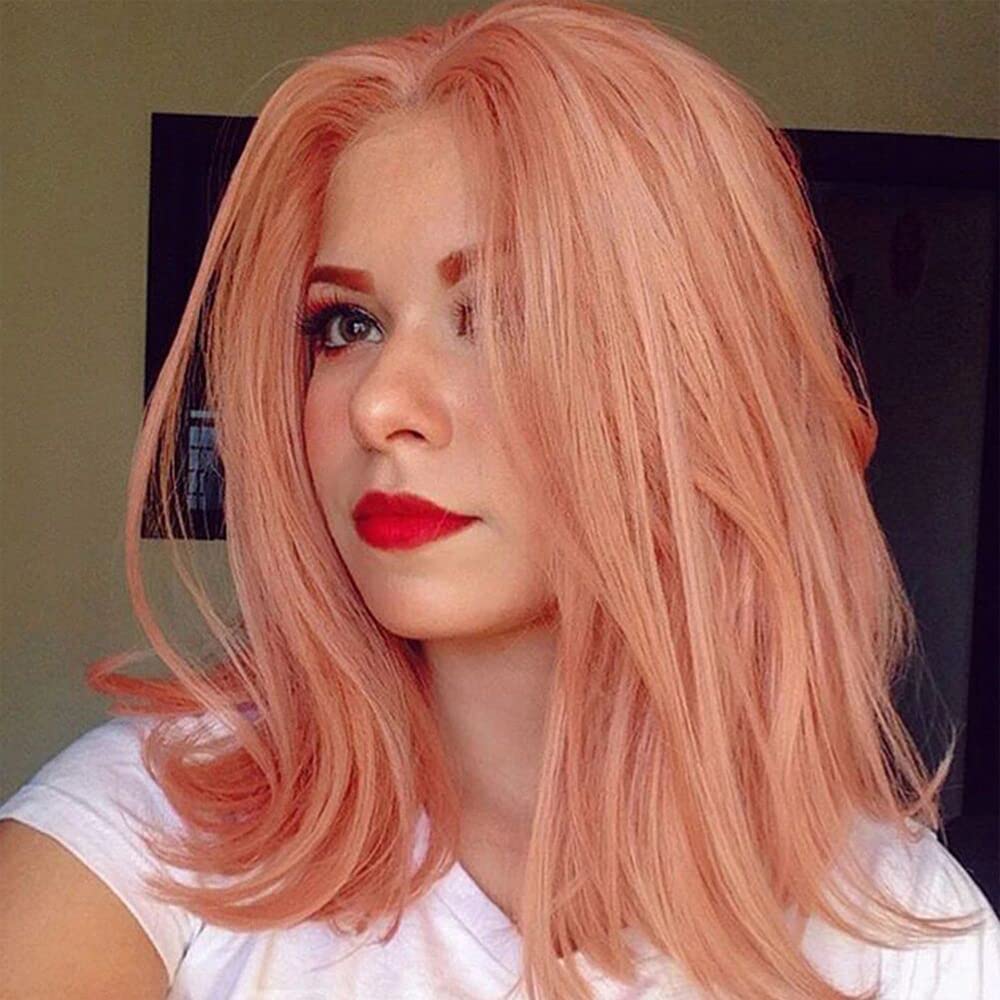 Xiweiya Pink Rose Gold Bob Wig, 14 inch, Wavy Curly, Heat Resistant, Wire Human Hair, Natural Looking Hairline, Net Attachment, Partial to Full Coverage โ image 1