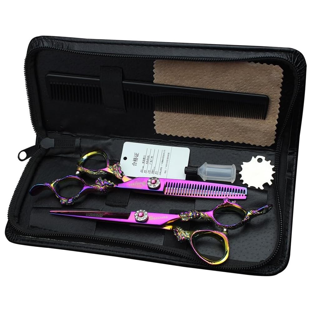 5.5 Professional Hairdressing Scissors 440c high Hardness Stainless Steel Salon Hairdresser Hair Cut with thinning Hair Scissors Set… (5.5 in 2-Piece Set)