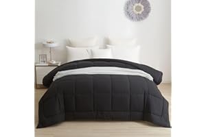BedTreat Down Alternative Comforter with Corner Tabs - All Season Quilted King Size 240 GSM Black Comforter, Machine Washable Microfiber Bedding