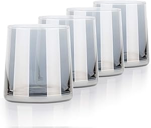 Whiskey Glasses, Beasea 9 oz Cocktail Glasses Set of 4 Whiskey Tumblers Old Fashioned Scotch Glasses for Bourbon & Rock Style - Grey