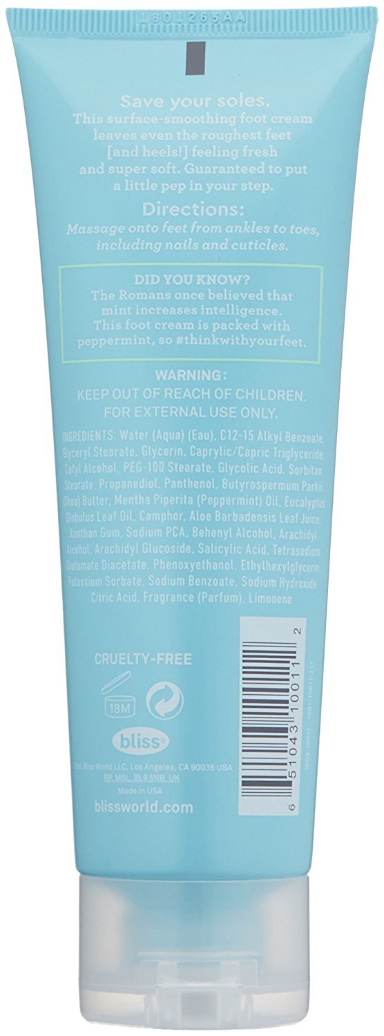 Bliss - Aloe Leaf & Peppermint Foot Cream | Super Softening AHA Exfoliating Cooling Cream | Exfoliator & Moisturizer | Vegan | Cruelty Free | Paraben Free | 4.0 fl. oz. : Pedicure Tools : Premium Beauty