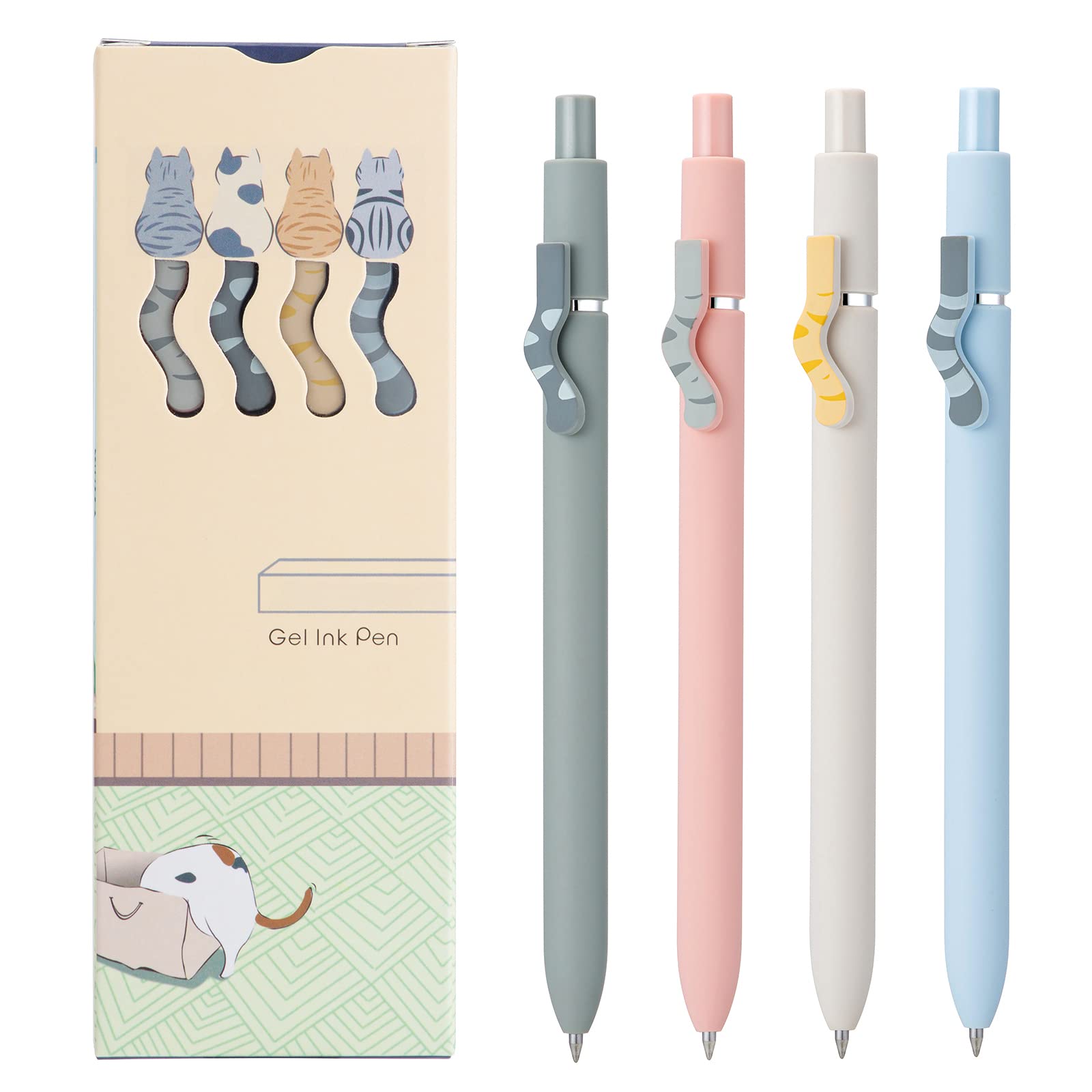 erofa Zennyth 4 PCS Cute Cat Retractable Gel Pens Set, Quick Dry Black Ink Fine Point Roller Ball Gel Ink Pen for Smooth Writing