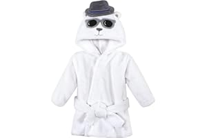 Hudson Baby Unisex Baby Plush Animal Face Bathrobe, Handsome Bear, 0-9 Months