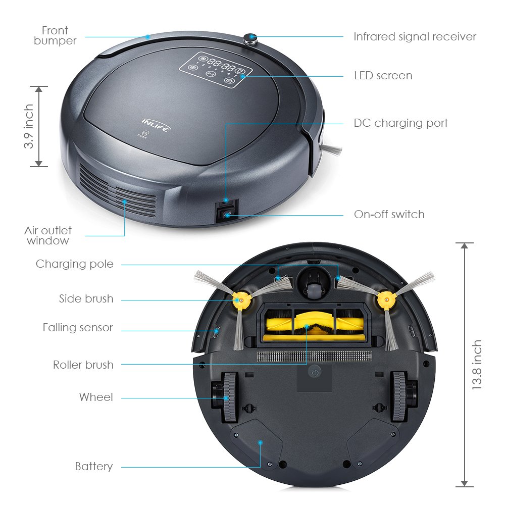 INLIFE ZK8077 Robot Vacuum Cleaner with 3Stage Cleaning System 1200Pa