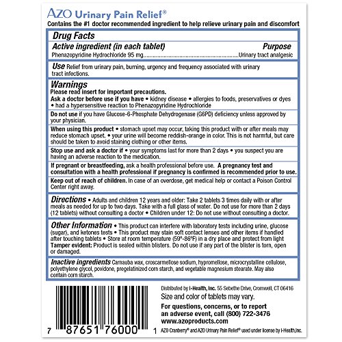 AZO Urinary Tract Health Support Pack 18 Urinary Pain Relief Tablets
