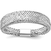 JewelryWeb 5.25mm 14k With Rhodium Mesh Tapered Stretch Ring Ring for Women