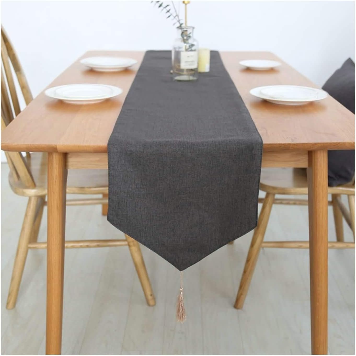 Aeici Cotton Linen Table Runner Decoration, Simple Solid Color End
