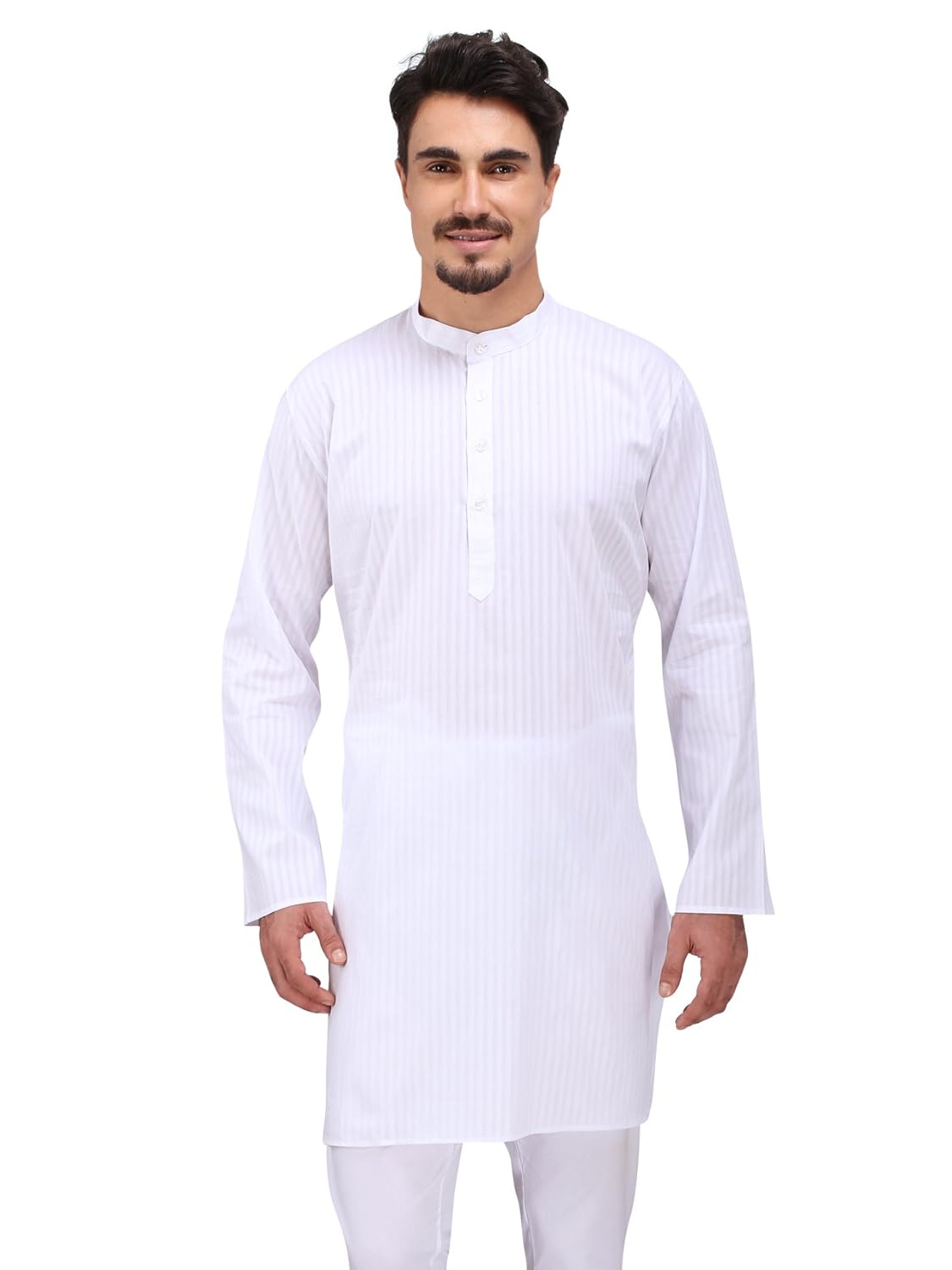 Buy Rajubhai Hargovindas Men S White Self Design Cotton Dobby Kurta Mandarin Collar At Amazon In