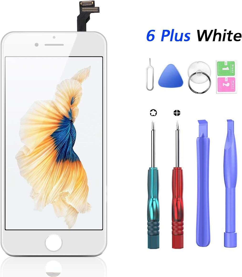 SZRSTH Compatible with iPhone 6 Plus Screen Replacement White, 5.5'' LCD Display Screen Digitizer Frame Full Assembly Include Full Free Repair Tools Kit and Screen Protector.