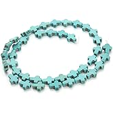 Linsoir Beads Small Blue Turquoise Cross Beads Gemstone Spacer Beads Craft Supplier Approx.36pcs/Strand 0.8CMX1CM