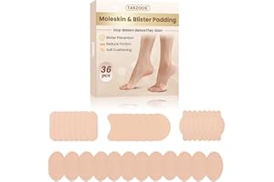 Taszoos Moleskin Adhesive Pads for Blisters & Feet - Pack of 36 Blister Bandages for Feet - Mole Skin for Blisters, Foot, Sho