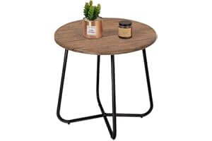 WDSHIYI Outdoor Patio Side Table 18-inch Round End Table Accent Table for Bistro Balcony, Living Room, Garden Natural