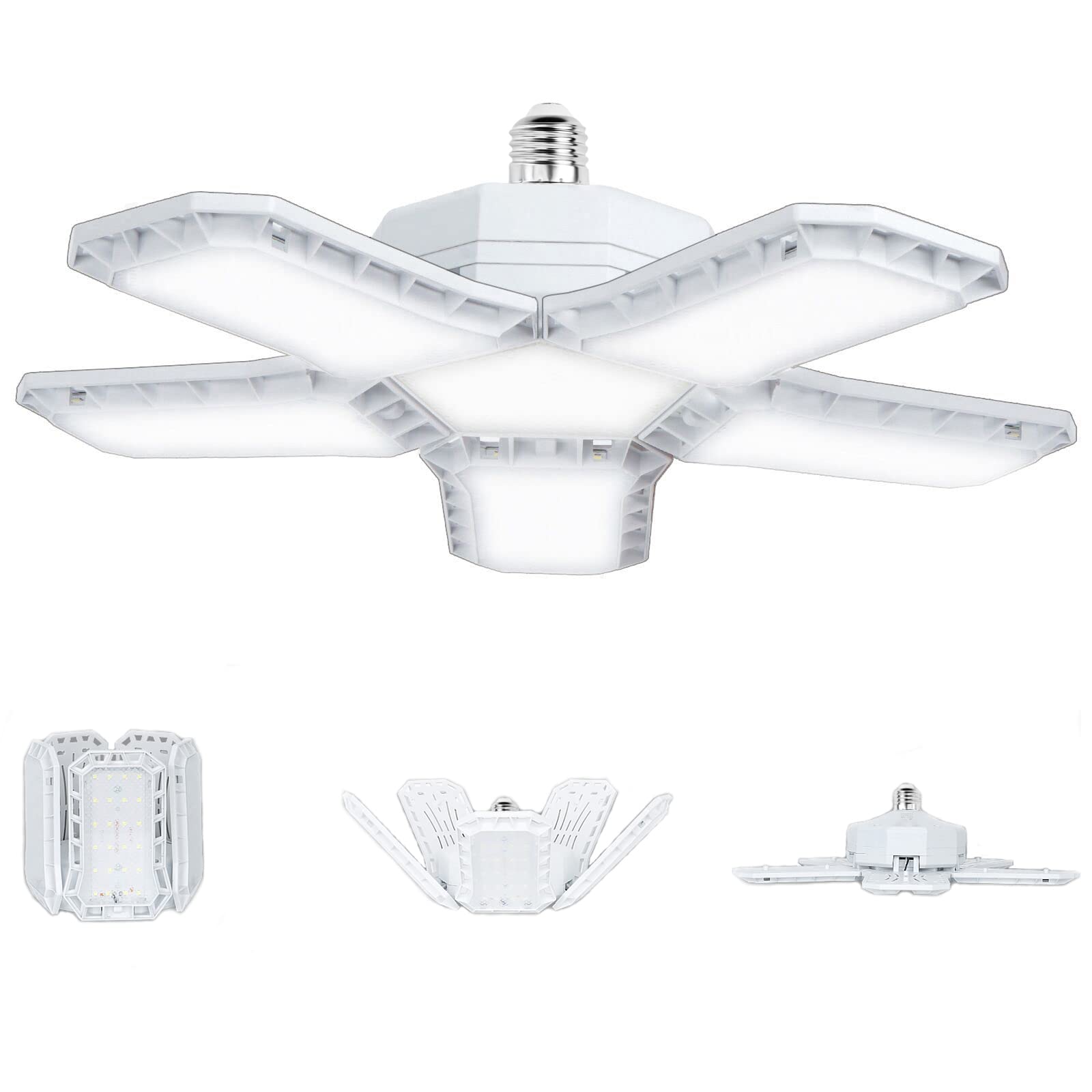SAUGLAE 80W LED Garage Bulbs, 650W Incandescent Bulbs Equivalent, E27 Large Edison Screw, 9000Lm, 6500K Daylight White, Deformable Lamp with 5 Adjustable Panels for Garage, Warehouse, Pack of 1 — image 1