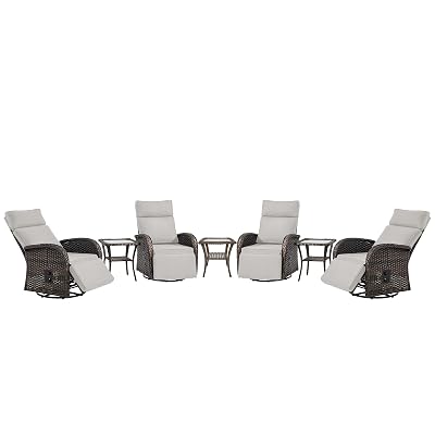 Belord 7 Piece Patio Furniture Set with 4 Swivel Recliner Chairs and 3 Side Tables, Dual-Adjust Wicker Chaise Lounge Chairs for Outdoor Patio Conversation, All-Weather Brown Rattan
