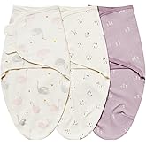 insular Baby Swaddle Wrap, Swaddle Blanket for Newborn and Infant, Adjustable Swaddling Set for Boy and Girl, Soft Cotton Baby Sleep Sack 3 Pack, Beige Swan, Small(0-3 Month)