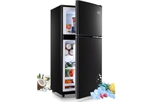 KRIB BLING Compact Refrigerators with Freezer on Top, Mini Fridge 7- Level Adjustable Thermostat, Small Refrigerator for Apartment, Office, Camping, Black, FLS