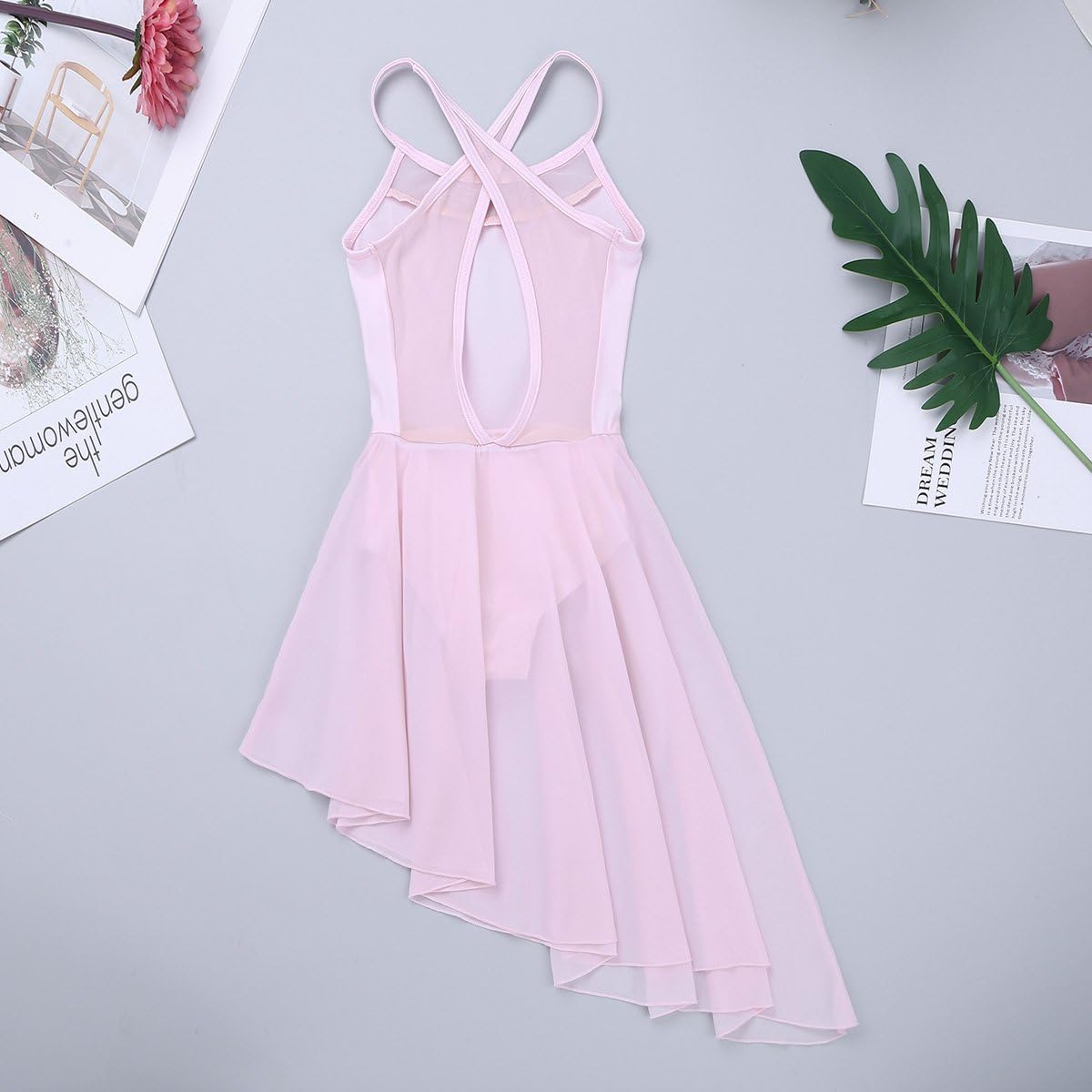 inhzoy Girls Mesh Camisole Gymnastic Leotard Dance Dress Kids Cutout Lyrical Ballet Figure Ice Skating Dress Costume: Clothing
