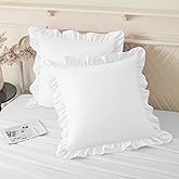 KKJIAF Ruffle Pillow Cases 24x24 Inches, White Square Ruffled Pillow Covers Set of 2, Microfiber Wrinkle Resistant Pillow Sha