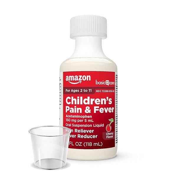 AMAZON BASIC CARE CHILDREN’S PAIN RELIEVER & FEVER REDUCER, ACETAMINOPHEN 160 MG PER 5 ML ORAL SUSPENSION LIQUID, DYE-FREE CHERRY FLAVOR, 4 FL OZ (PACK OF 1)