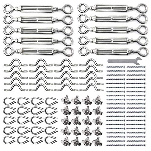 JUCTect 1/8" Stainless Steel Cable Railing Kits for Wood Posts, Heavy Duty Cable Deck Railing Hardware, DIY Balustrade Kit with Eye-Eye Turnbuckle (10 Pack)