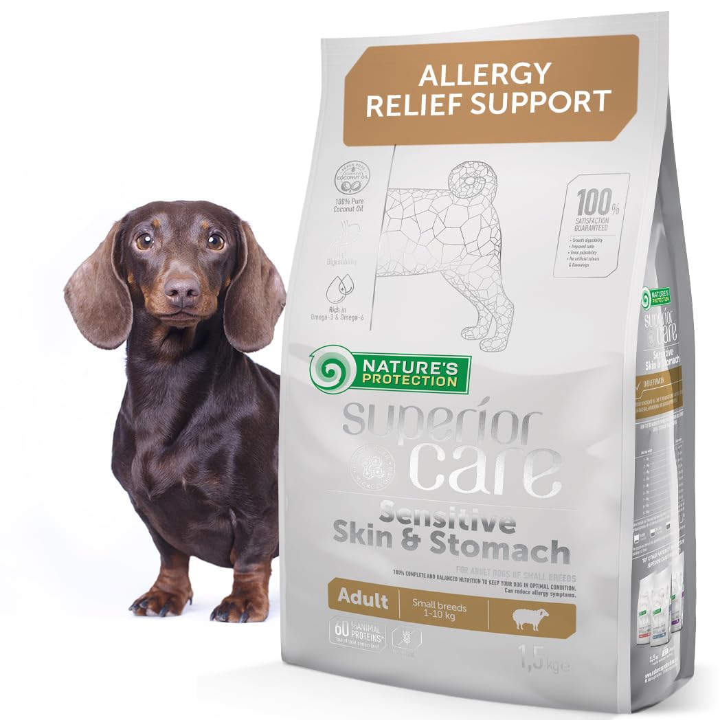 Nature's Protection Superior Care High-Protein Dry Dog Food – Hypoallergenic Dog Food with Lamb for Adult Small Dogs with Sensitive Skin & Stomach – Omega 3 & 6 – Healthy Skin & Digestion (1.5kg)