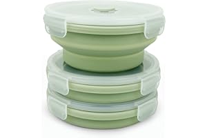 Lunbengo 3piece Collapsible Bowl with Lids, Microwave Silicone Meal Prep Lunch Containers, Ideal Food Bowls for Snacks, Fruit