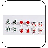 MALOYANVE 6 Pairs Christmas Style Stud Earrings for Women Cute Enamel Santa Claus Snowflake Tree Gift Box Earrings Set Festive Holiday Party Jewelry Accessories