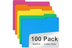 File Folder, RAZCC 100 Pack 1/3 Cut Tab Colored File Folders, File Folder Letter Size for Office Classroom Use, Assorted 5 Colors Folders with Tabs