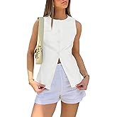Cicy Bell Womens Round Neck Waistcoat Vest Summer Button up Vest Tops Casual Business Fitted Sleeveless Blazer