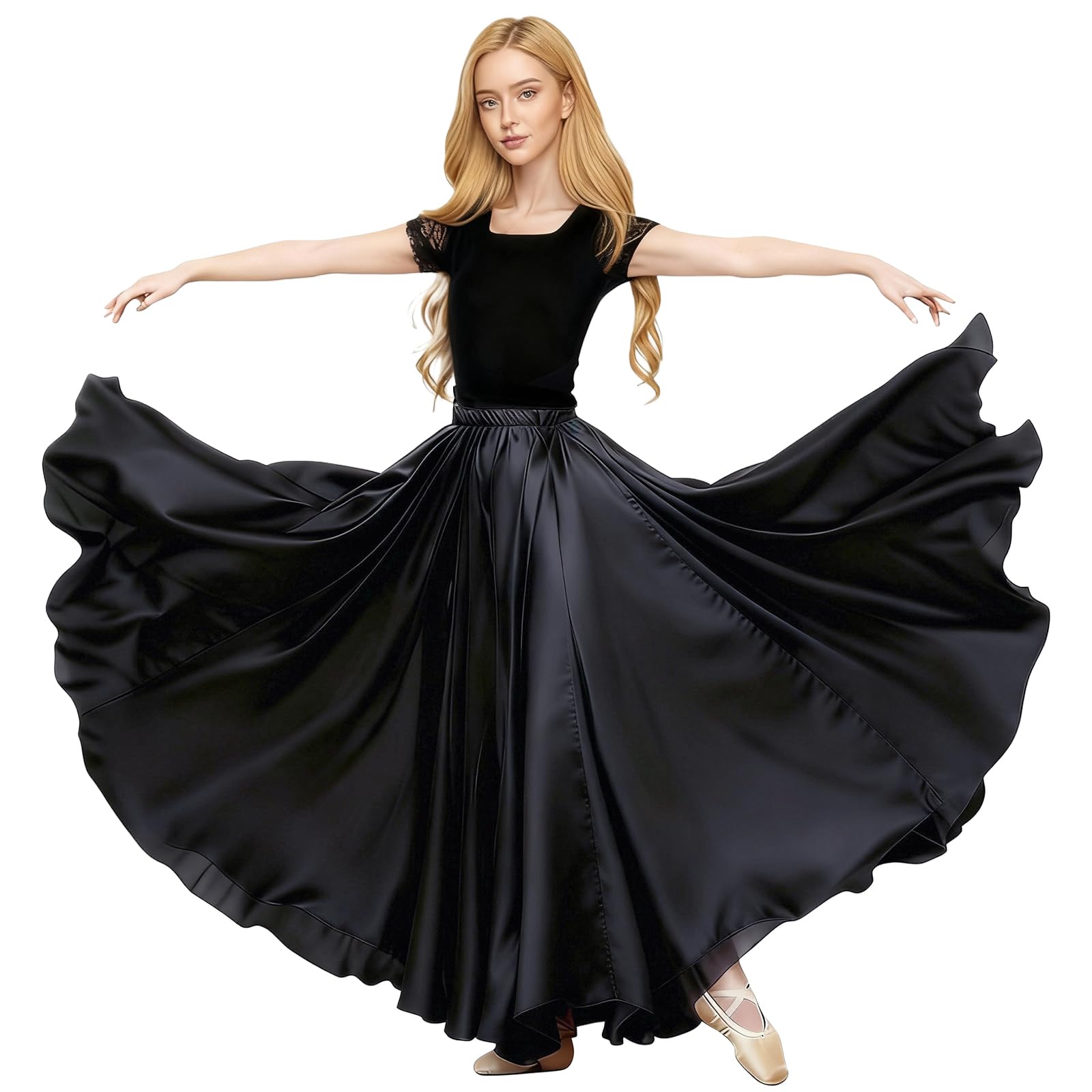 Baisdan Satin Skirt Belly Dance Costume Festival Maxi Full Long Swing Skirt Black