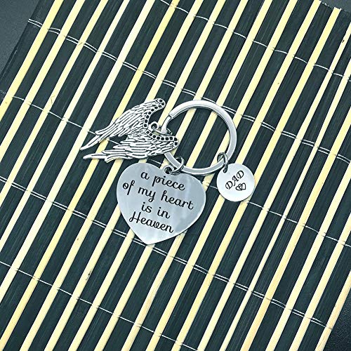 Memorial Jewelry Gift A Piece of My Heart is in Heaven Keychain Angel Wing Dad Memorial Keychain Keyring Gift Sympathy Jewelry