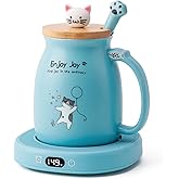 Bsigo Coffee Mug Warmer & Cute Cat Mug Set, Candle Mug Warmer for Home & Office, Electric Smart Coffee Warmer for Desk, Beverage Tea Coffee Cup Warmer with 3-Temp Settings, 8H Auto Shut Off, Blue