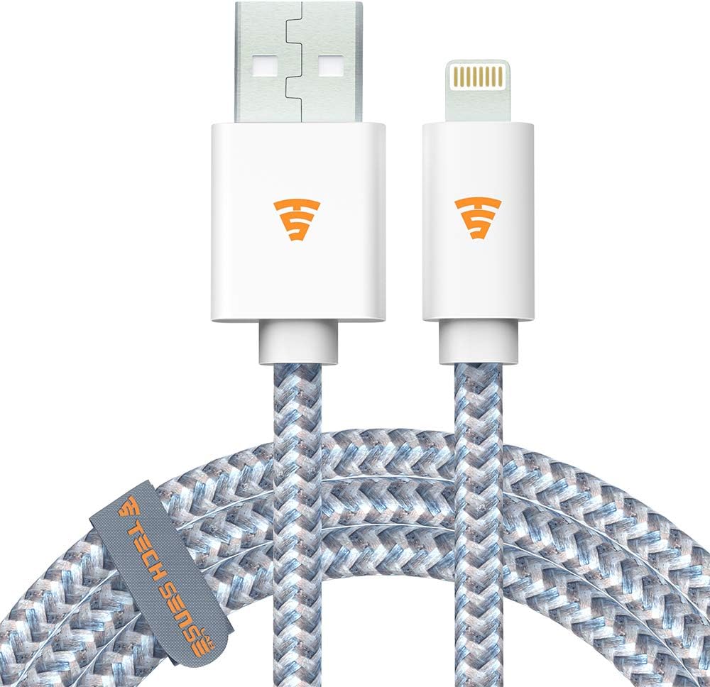 Tech Sense Lab PowerEx Kevlar Lightning Cable (1.5m) Original MFI Certified Durable and Fast Charging Cable [Double Braided Nylon] for iPhone X / 8/8 Plus / 7/7 Plus / 6/6 Plus / 5s / iPad and More (Grey)