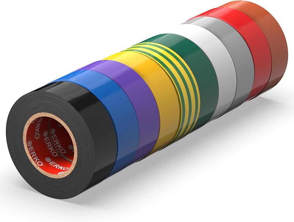ERKO Multicolor Electrical Insulation Tape 10 Pack 0.6in x 33ft 15mm x 10m