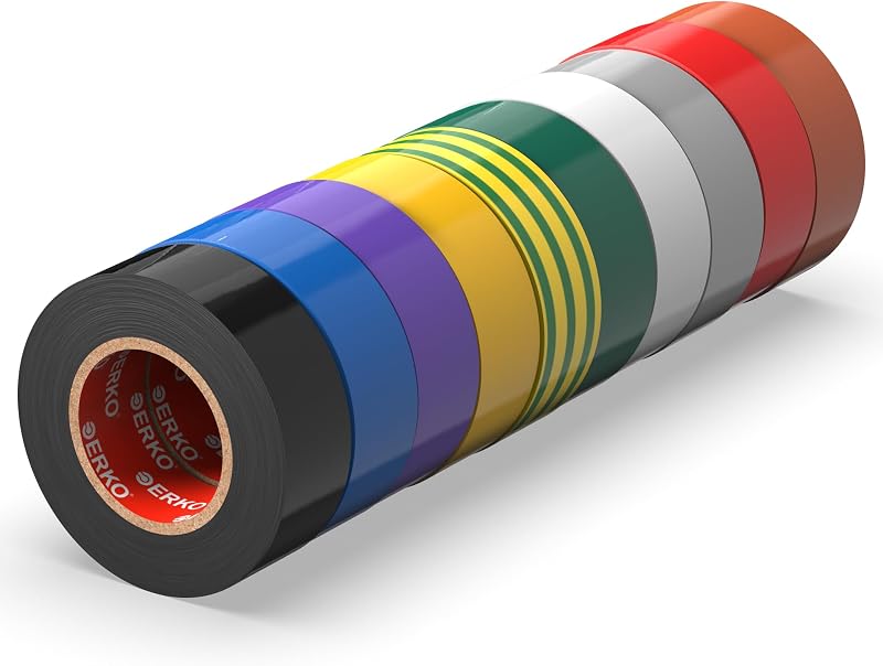 ERKO Multicolor Electrical Insulation Tape 10 Pack 0.6in x 33ft 15mm x 10m