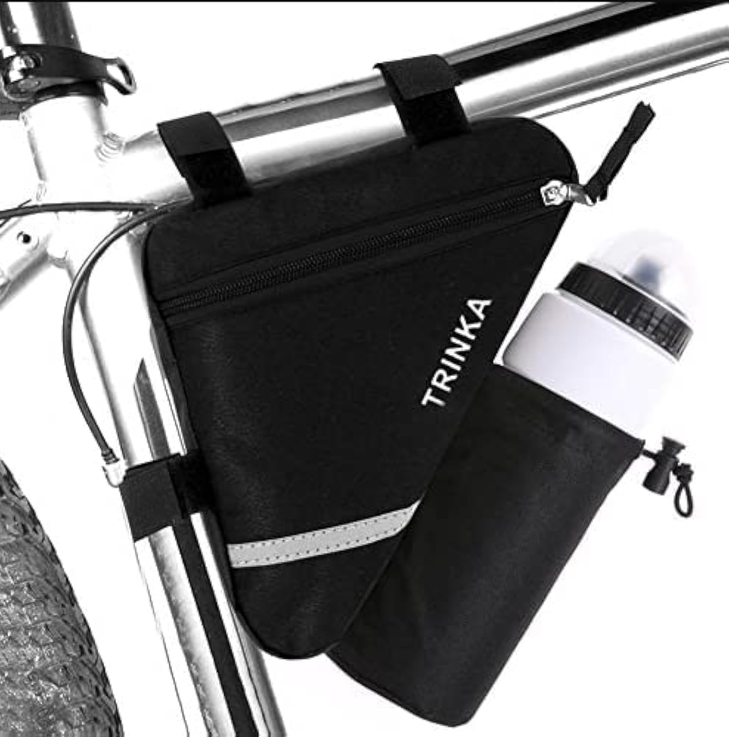 Wommty Bike Triangle Cycling Bicycle Front Tube Frame Pouch Saddle Bag With Reflective Stripe - Cycling Bike Front Pack With Water Bottle Pocket