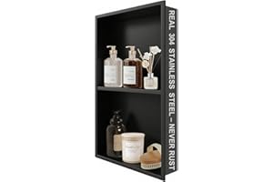 304 Stainless Steel Shower Niche Insert-24 x 12" No Tile Needed Bathroom Niche for Shower Wall-Double Shelves Built in Shower