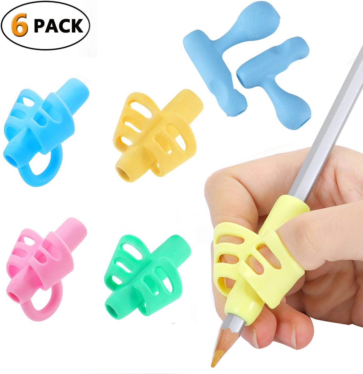 Pencil grippers for kids handwriting, Writing Correction Device Pencil Grips for Kids Handwriting Trainer Posture Correction Finger Grip for Kids Special Needs (6PCS)