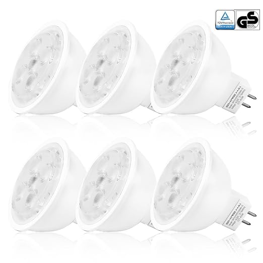 SHINE HAI Bombillas LED GU5.3 MR16 Lámparas Halógenas Equivalentes a 35W Blanco Neutro 4000K, 5.5W 380LM, con Casquillo de aluminio, Iluminación LED 12V, Haz de luz de 35º, 6 Unidades