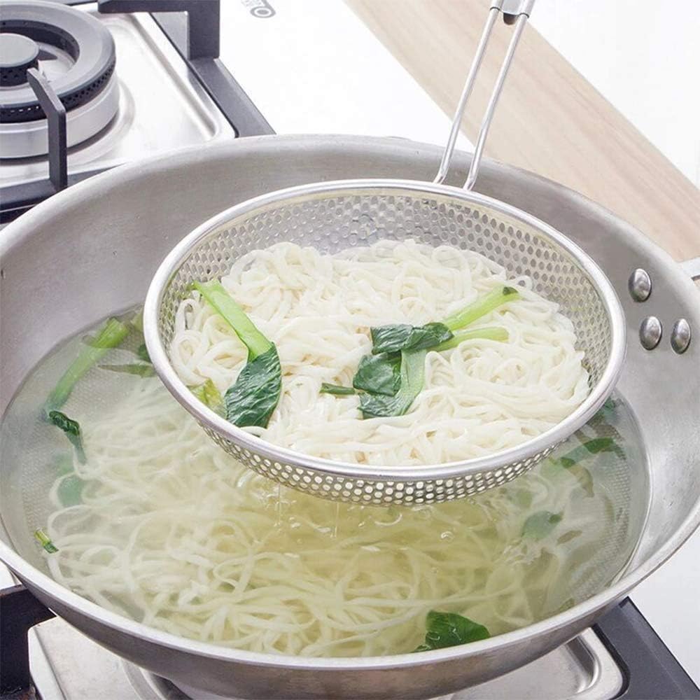 TENTA TENTA KITCHEN Stainless Steel Micro-Perforated Skimmer Strainer,Pasta Noodle Net Basket with Bamboo Handle(25 Ounce) - Image 5