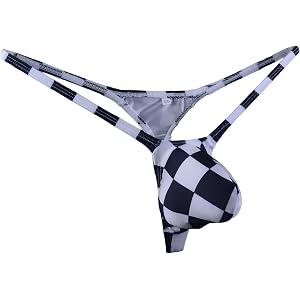WOSESE Mens Bulge Pouch Thong Bikini G-strings Grids WSS137