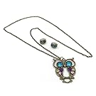 niceeshop(TM) Owl Head Charm Stud Earring (1 Pair,Random Color) + Owl Design Necklace,Colorful